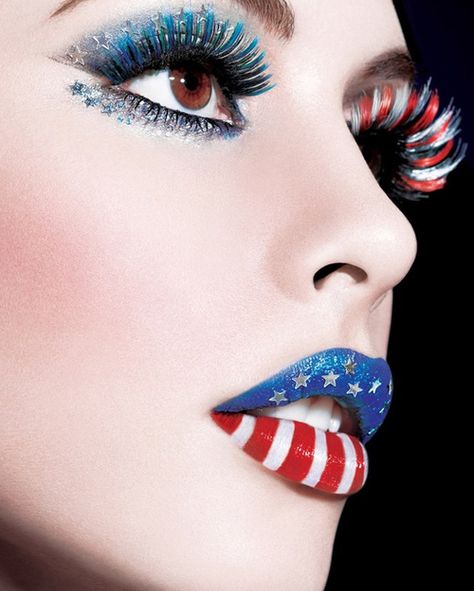 stars and stripes Patriotic Makeup, 4th Of July Makeup, Fantasy Make-up, White Lips, Smoky Eyes, Blue Makeup, Lip Art, Fantasy Makeup, Editorial Makeup