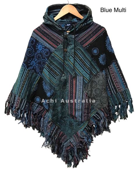 Cotton Patch Ponchos have been a stable part of festival life for many years. They offer great warmth, are very comfortable. Short Brushed cotton poncho featuring front pocket, hood, one wooden button and Handmade in Nepal 🇳🇵    Features:- Free size Front pocket  Easy to wear  100% cotton made in Nepal  Hand wash only  Measurement (Approx) Length- 9cm (long) width -106cm Feedback: If for any reason you are not satisfied with your purchase please contact me before leaving negative or neutral feedback - I will do my best to rectify the situation. Thanks  Achi Australia Poncho For Men, Poncho Men, Mens Poncho, Hooded Poncho, Fashion Suits For Men, Shirt Print Design, Japanese Streetwear, Hippie Outfits, Brushed Cotton