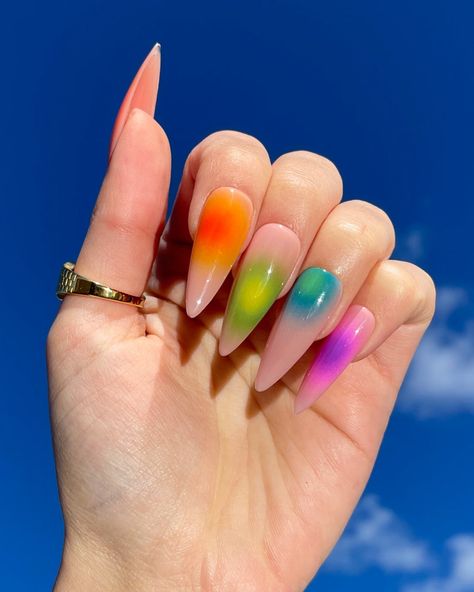 Aura-Pamper Nail Gallery-aura series Alcohol Cleanse, Nail Design Glitter, Rainbow Nail Art, Rainbow Nail, Aura Nails, Cleansing Pads, Rainbow Nails, Nail Length, Nail Trends