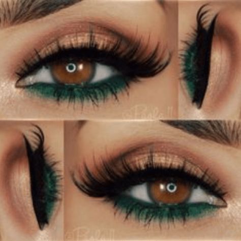 Mauve Makeup, Make Up Kits, Brown Eyes Pop, Makeup Hacks Videos, Green Eyeliner, Bold Eye Makeup, Green Makeup, Unique Makeup, Green Eyeshadow