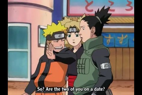 Naruto asking Shikamaru and Temari if they are on a date, mirroring the scene with Kakashi, Asuma, an Kurenai.By N@ruto Kaari$ Naruto And Shikamaru, Temari Nara, Shikamaru And Temari, Naruto Couples, Naruto Images, Naruto Ship, Naruto Funny, Naruto Oc, Naruto Anime