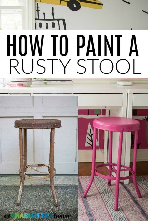 I found this rusty stool at the flea market for $5 but it has a whole new lease on life thanks to Rust-Oleum's stop rust spray paint! #spraypainting #fleamarketflup, #homemadewith joann Paint Over Rusted Metal, How To Paint Over Rusted Metal, How To Paint Rusted Metal, Metal Stool Makeover, Paint Metal Furniture, Painting Rusted Metal, Revamping Furniture, Painting Rusty Metal, Diy Beauty Products