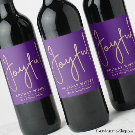 JOYFUL Holiday Wishes Gold Faux Foil Purple Wine Labels Holiday Wine Label, Cranberry Wine, Blue Wine Bottles, Liquor Bottle Labels, Mini Liquor Bottles, Personalized Wine Bottles, Mini Champagne Bottles, Sparkling Wine Label, Mini Wine Bottles