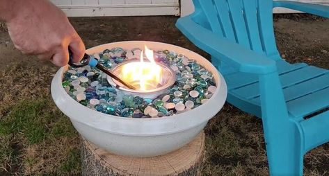 Diy Small Fire Pit Flower Pots, Sterno Fire Bowl, Diy Alcohol Fire Bowl, Rubbing Alcohol Fire Pit Diy, Homemade Fire Bowl, Dollar Tree Fire Pit, Diy Tabletop Fire Bowl Rubbing Alcohol, Diy Tabletop Fire Pit For Smores, Fire Bowls Outdoor Diy