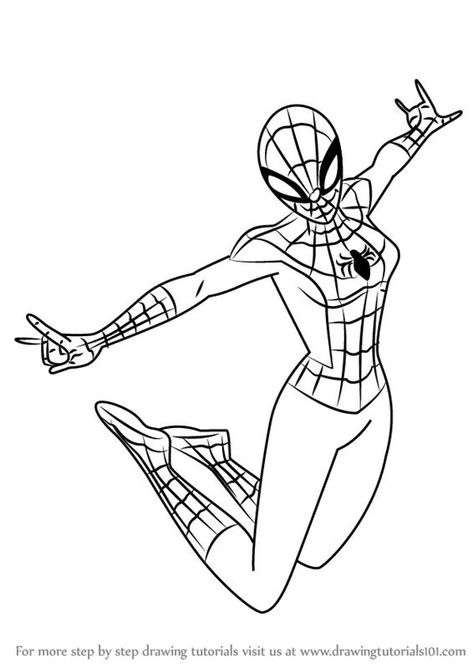 Spider Draw, Female Spiderman, Draw Spider, Leavers Shirt, Spiderman Girl, Cartoons Movies, Spiderman Coloring, Spiderman Drawing, Body Template