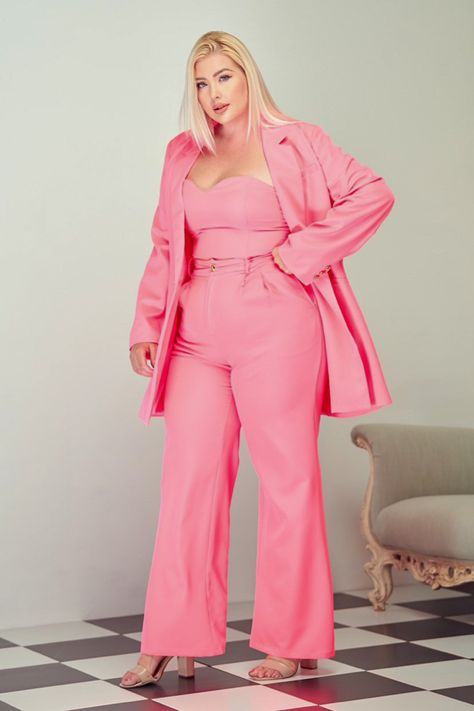 Pink fashionable pink women’s plus size suit model Plus Size Barbie Costume, Plus Size Barbie, Barbie Edition, Plus Size Suit, Pink Plus Size, Plus Size Pink, Blonde Fashion, Boss Outfit, Barbie Costume