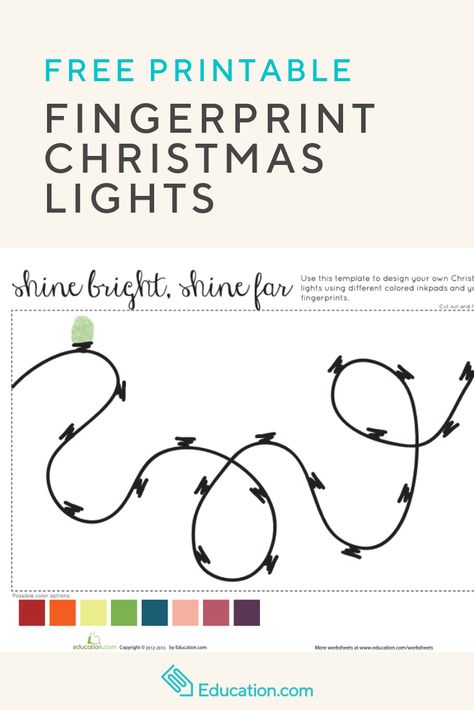 Make fingerprint art with your little ones in time for the holidays! All you need is some fingerpaint or ink pads, and this free printable. #artsandcrafts #craftsforkids #papercrafts #artprojectsforkids #art #freeprintable #educationdotcom Christmas Light Template, Fingerprint Christmas Lights, Light Template, Fingerprint Christmas, Fingerprint Crafts, Fingerprint Art, Diy Presents, Preschool Christmas, Diy Activities