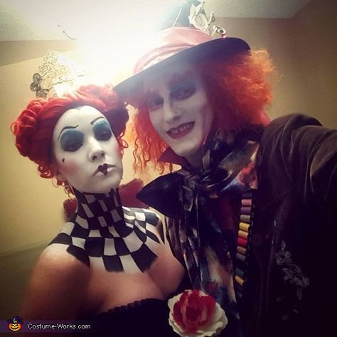 Mad Hatter Couple Costume, Couple Costume Diy, Hatter Costume, Diy Couples Costumes, Mad Hatter Costume, Queen Of Hearts Costume, Couple Costume, Costume Works, Tim Burton Films