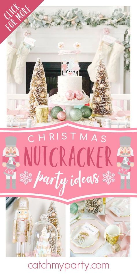 Nutcracker Christmas Food Ideas, Nutcracker Bday Party, Nutcracker Themed Centerpieces, Nutcracker Christmas Birthday Party, Nutcracker Christmas Party Decorations, Nutcracker Party Decoration, Pink Nutcracker Party, Nutcracker Baby Shower Girl, Nutcracker Birthday Party Ideas