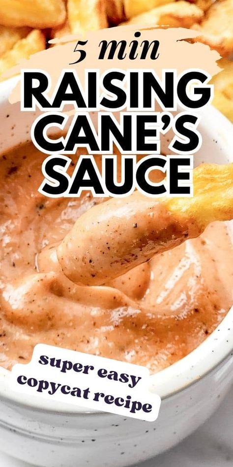 Creamy, tangy and loaded with flavor, this recipe for Copycat Raising Cane's Sauce is deliciously addictive. Whip up a batch and get ready for some serious dipping. 5 minutes and 6 Ingredients! Raising Canes Chicken Recipe, Raising Cane Sauce Recipe, Canes Sauce, Canes Chicken, Homemade Honey Mustard, Raising Canes, Dipping Sauces Recipes, Delicious Appetizer Recipes, Honey Mustard Sauce