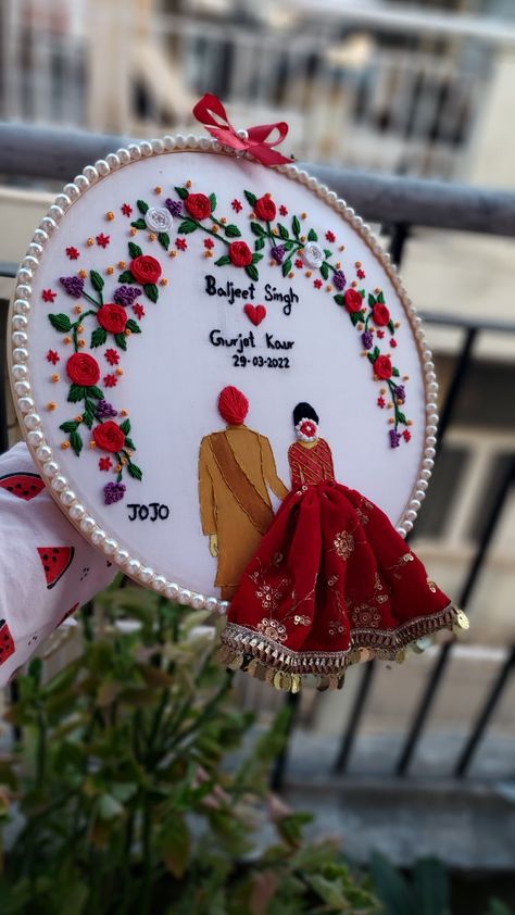 Anniversary Embroidery Hoop, Marriage Embroidery, Anniversary Embroidery, Wedding Embroidery Hoop, Wedding Embroidery, Hoop Embroidery, Sikh Wedding, Embroidery Hoop, Embroidery