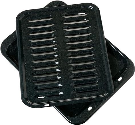 Amazon.com: GE Appliances Broiler Pan with Rack for Oven, Non-Stick Pan, 2 Piece Black Porcelain Coated Carbon Steel Roasting Pan, Durable and Dishwasher Safe, WB48X10056, Genuine GE OEM Part : Home & Kitchen Broiler Pan, Sheet Pans, Pan Rack, Black Porcelain, Ge Appliances, Steel Rims, Nordic Ware, Pan Set, Non Stick Pan