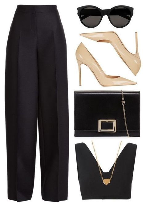 SHOP THE LOOK | black and gold outfit | elegant evening look Black And Gold Outfit, Gold Outfit, Mode Chic, Mode Ootd, Elegantes Outfit, Black Women Fashion, Looks Chic, Ladies Dress Design, Polyvore Outfits