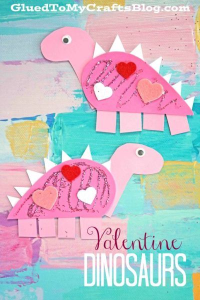 Craft Foam Valentine Dinosaur - Kid Craft #valentinesdaycrafts #dinosaurcrafts #craftsforkids Preschool Valentine Crafts, Valentines Bricolage, Valentine Art Projects, Dinosaur Valentines, February Crafts, Easy Valentine Crafts, Valentine's Day Crafts For Kids, Valentines Day Crafts, Preschool Valentines