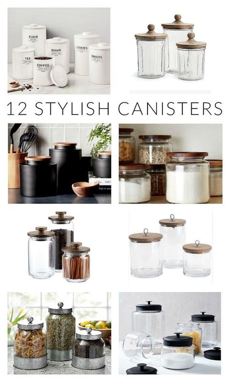 Friday Favorites: 12 Stylish Canister Sets | Little House of Four - Creating a beautiful home, one thrifty project at a time.: Friday Favorites: 12 Stylish Canister Sets Cannister Ideas Kitchen Diy, Glass Canister Decor Ideas, White Canisters For Kitchen, Kitchen Canisters On Counter Display, Canister Decor Ideas, Kitchen Canisters On Counter, Cannister Ideas Kitchen, Kitchen Counter Canisters, Canister Decor