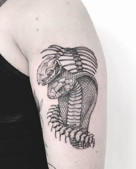 Snake Skeleton Tattoo, Men's Tattoo, Snake Skeleton, Cobra Tattoo, Skeleton Tattoo, Bone Tattoos, Snake Tattoo Design, Skeleton Tattoos, 4 Tattoo