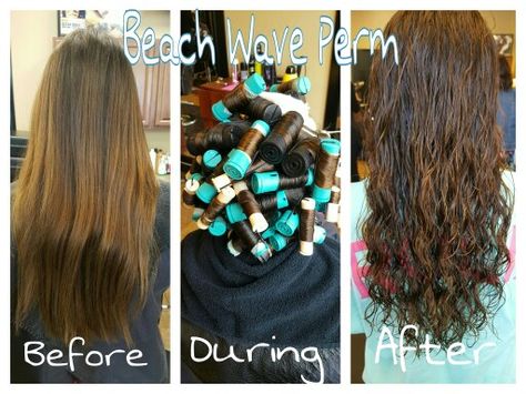 Beach wave perm Medium Length Hair Perm Waves, Beach Wave Perm Long Hair, Beach Curl Perm, Wave Perm Long Hair Before And After, Perm Rod Sizes And Results Curls, What Size Perm Rods To Use, Beach Wave Perm, Loose Curl Perm, Body Wave Perm