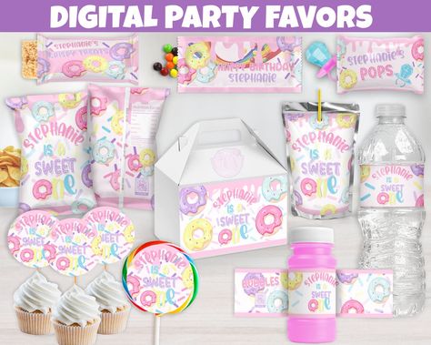 Sweet One Birthday Party, Skittles Bag, Happy Birthday Stephanie, Sweet One Birthday, First Birthday Party Favor, Pastel Mini, Bubble Bottle, Bottle Label Template, Custom Party Favors