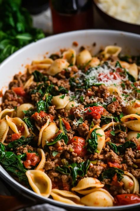 Simple Ground Beef Shells Skillet Healthy Ground Beef Pasta, Heart Healthy Ground Beef Recipes, Pasta And Ground Beef Recipes, Ground Beef Shells, Ground Beef Healthy Recipes, Pasta Ground Beef Recipes, Beef Shells, Yummy Bowls, Ground Beef Pasta