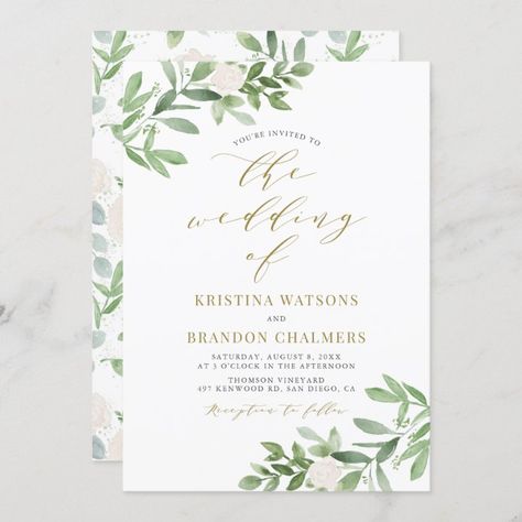 Watercolor Greenery and White Flowers Wedding Invitation - tap/click to personalize and buy #Invitation #watercolor, #gold, #botanical, #wedding, #spring Sage Wedding Invitations, White Flowers Wedding, Postcard Wedding Invitation, Wedding Invitations Watercolor, Wedding Invitations Leaves, Grey Wedding Invitations, Foil Pressed Wedding Invitations, Gold Foil Wedding Invitations, Gold Wedding Invitation