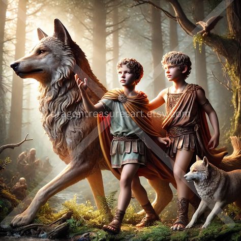 Romulus & Remus Download: Digital Art, Instant Downloadable Wallpaper, Downloadable Fantasy Art, Digital Poster, Roman Art, Mythology by DragonTreasuresArt on Etsy Romulus And Remus, Astro Tarot, She Wolf, Roman Mythology, Roman Art, Digital Notebooks, Digital Poster, Twin Brothers, Art Digital