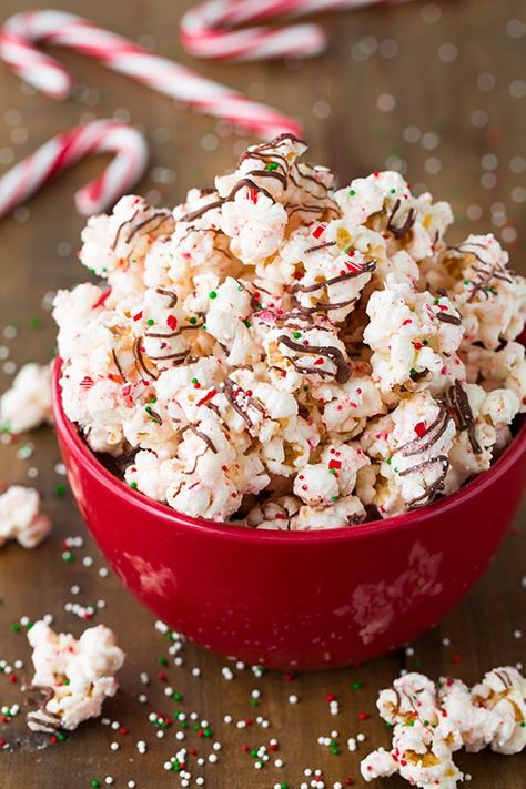 Peppermint Bark Popcorn! Like me, do you wait until the last minute to make a holiday treat for your friends or neighbors? If you answered yes, then this Holiday Popcorn Recipes, Christmas Peppermint Bark, Peppermint Popcorn, Holiday Popcorn, Candy Cane Recipe, Peppermint Dessert, Christmas Crunch, Christmas Popcorn, Power Snacks