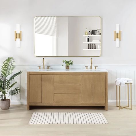 Joss & Main Raye 72" Double Bathroom Vanity Set with Quartz Top & Reviews | Wayfair Minimalist Bathroom Design, Farmhouse Scandinavian, White Quartz Countertop, Double Bathroom, Double Bathroom Vanity, Minimalist Bathroom, Bathroom Vanity Set, Bathroom Vanity Mirror, Soft Close Doors