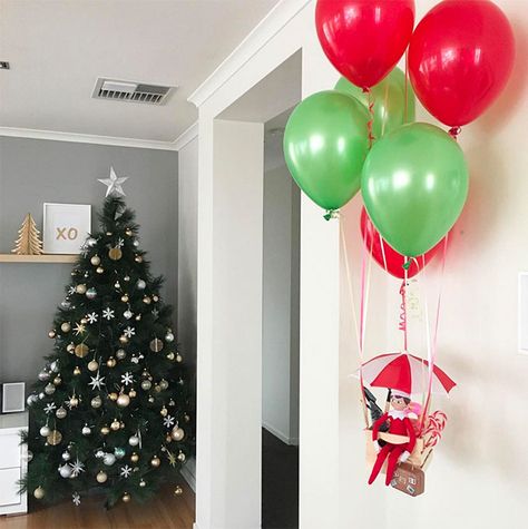 Elf on the Shelf arrival ideas air balloons Elf Shelf Arrival, Homemade Kids Toys, Elf On The Shelves, Elf Delivery, Elf On The Shelf Arrival, Elf Arrival, Elf Props, Happy Thanksgiving Quotes, Thranduil