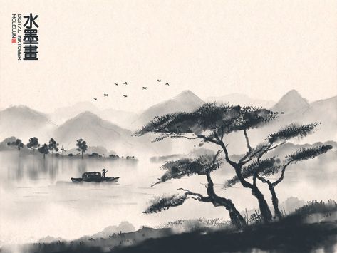 Ink Painting Ideas, Chinese Ink Painting, Japanese Ink Painting, China Ink, Wash Painting, Zen Painting, Asian Landscape, Sumi E Painting, Ink Wash Painting