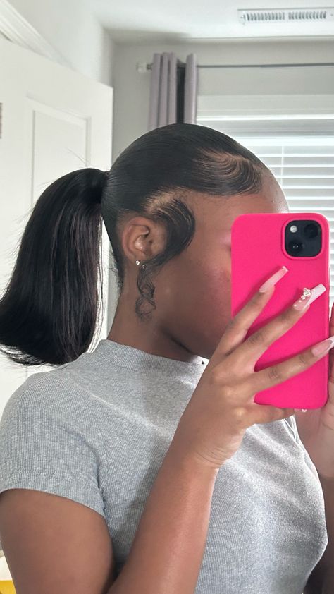 Hair Appointment Outfit Black Women, Slick Back Ponytail Natural Hair, Barbie Pony, Slick Ponytail, Slicked Back Ponytail, Frontal Wig Hairstyles, Sew In Hairstyles, Cute Ponytails, Brown Hair Inspo