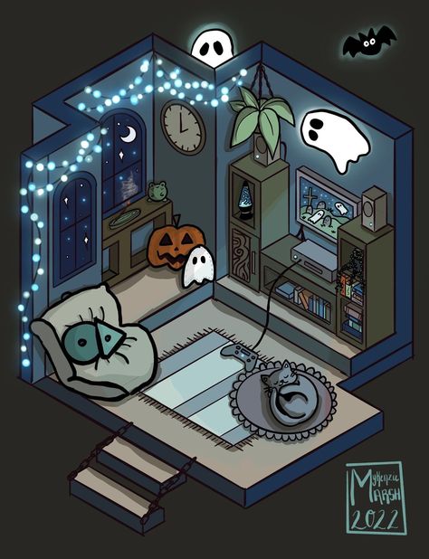 Isometric Rooms, Spooky Christmas, Kawaii Bedroom, Ghost House, Cartoon House, Halloween Everyday, Isometric Art, Cute Bedroom Ideas, Isometric Design