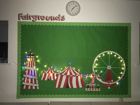 Year 5 Fairground display Carnival Bulletin Boards, Carnival Classroom, 2023 Classroom, Circus Crafts, School Board Decoration, Summer Fair, Children Activities, Classroom Display, Fiesta Theme