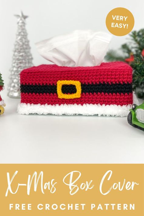 Keep your home merry and bright this season with this Easy Red and White Tissue Box Cover. This simple project is perfect for gifting and spreading holiday cheer or for adding a festive touch to your home. Crochet Tissue Box Cover, Crochet Baby Mittens, Kleenex Box Cover, Crochet Christmas Stocking, Crochet Christmas Gifts, Crochet Patterns Free Beginner, Cozy Crochet Patterns, Crochet Santa, Kleenex Box