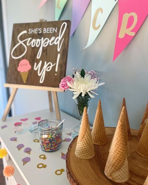 She's Been Scooped Up Bridal Shower Decorations, Shes Been Scooped Up Centerpieces, She's Been Scooped Up Bridal Shower Theme Decorations, She’s Scooped Up, She’s All Scooped Up, Ice Cream Engagement Party, Ice Cream Wedding Shower Theme, She's Been Scooped Up, She Got Scooped Up Bridal Shower Theme