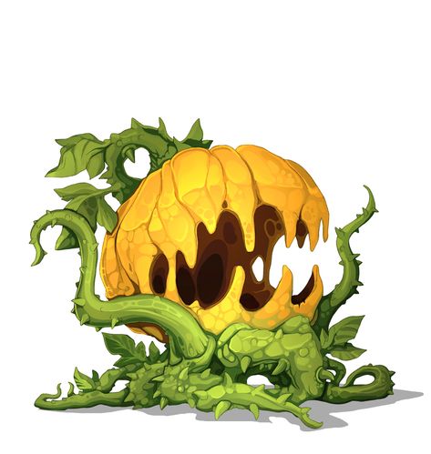 Monster Plants Art, Fantasy Monster Drawing, Plant Monster Concept Art, Mutated Plants, Hungry Pumpkin, Fantasy Plants, Plant Monster, Beast Creature, Monster Illustration