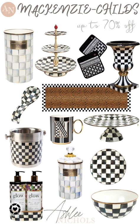 Mackenzie-Childs Sale Mckenzie Child’s, Checkered Decor, Serveware Entertaining, Mackenzie Childs, Black Set, First Home, Serveware, Pot Holders, The Creator