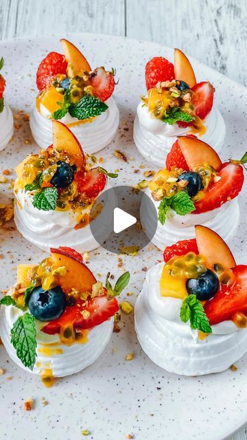 CHERIE on Instagram: "Mini Pavlovas 😍✨   This is by far one of the easiest desserts you can put together this Christmas! Yes it’s fully plant-based and yes it tastes absolutely delicious 👏  All I did was grab a packet of Platitude Mini Meringue Nests from @woolworths_au, whipped up some dairy-free cream (with icing sugar + vanilla) then topped it with the cream, fruit and crushed pistachios. As simple as that! No fuss or mess and everyone can grab one to enjoy.   The Woolworths Plantitude range is fully plant-based so there are a tonne of options for you to choose from when putting together your Christmas spread! I personally also love the Plantitude Christmas Roast (with cranberry glaze!) 🤩🍽️  AD #vegan #plantbased #dairyfree #christmasrecipe #christmasdessert #pavlova #minipavlova #g Mini Pavlova Ideas, Individual Pavlova, Pavlova Mini, Pavlova Christmas, Fruit Pavlova, Meringue Nests, Crushed Pistachios, Easiest Desserts, Mini Pavlovas