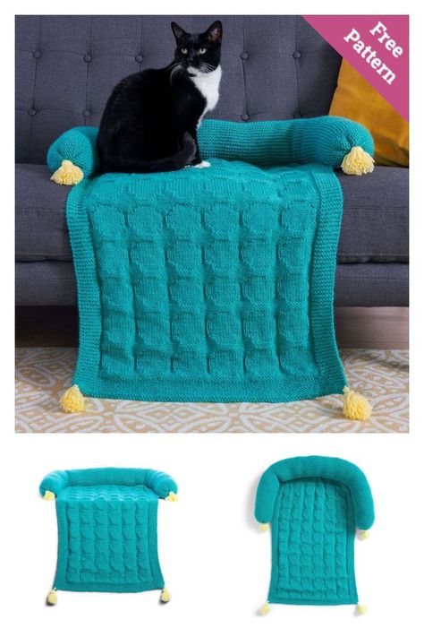 Sofa Saver Pet Blanket Free Knitting Pattern Free Crochet Pattern For Cat Sofa, Crochet Pet Couch Cover, Pet Knitting Patterns, Knitted Cat Blanket Free Pattern, Cat Blanket Knitting Pattern, Knitted Dog Blanket Free Pattern, Knitted Dog Blanket, Crochet Pet Blanket, Crochet Dog Bed Free Pattern