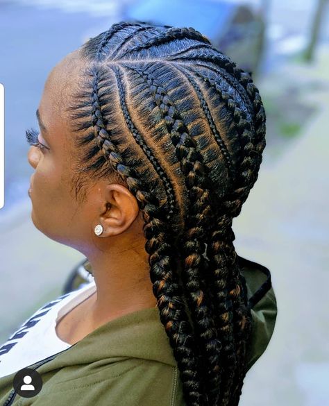 5-6 Feedin Braids, 7-10 Feed In Braids, 6-8 Feed In Braids Cornrows, Half Feed In Half Box Braids, Gana Weaving Hairstyles, Ghanian Braids, Feeder Braids Hairstyles, Medium Feed In Braids, Gana Braids