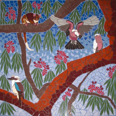 Galahs mosaic entry statement - Brett Campbell Mosaics Mosaics Ideas, Gum Leaves, Mosaic Birdbath, Pottery Wall, Mosaic Animals, Mosaic Birds, Mosaic Murals, Mosaic Ideas, Mosaic Artwork