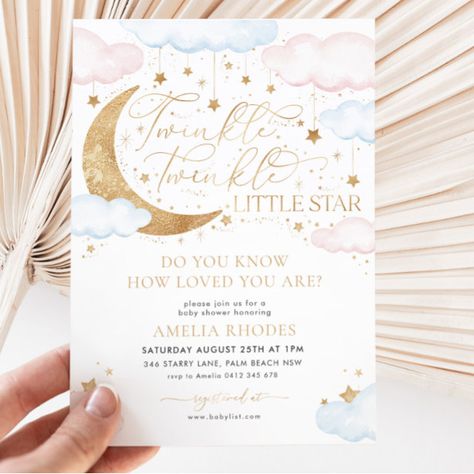 Twinkle Twinkle Little Star Baby Shower Invitations & Invitation Templates | Zazzle Baby Bam, Baby Shower Invites Neutral, Star Baby Shower Invitations, Blue Baby Shower Invitations, Baby Luna, Boy Shower Invitations, Gender Party, Pink Baby Shower Invitations, Gender Reveal Invitations