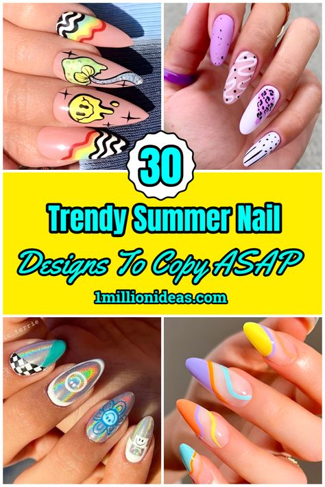 30 Trendy Summer Nail Designs To Copy ASAP Trendy Nails 2020 Summer, Trendy Nails Ballerina, Trendy Nails Color, Unique Summer Nails, Funky Summer Nails, Funky Nail Designs, Summer Nail Designs, Different Nail Designs, Spring Nail Designs