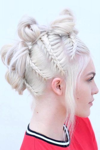 Cool Faux Hawk Inspired Hairstyles For Women ★ Hair For Events, Hair Braids Ideas, Hair With Accessories, Boho Hair Styles, Farrah Hair, Coffee Hair Dye, Messy Braided Hairstyles, Creative Updos, Futuristic Hair