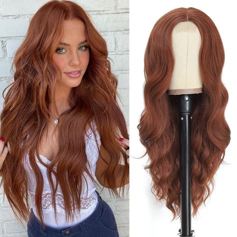 PRICES MAY VARY. 【Premium Material】:The long wavy wig is made of high-temperature resistant synthetic fiber and stands heat up to 160°c(320°f). The hairline is made hand-tied, which makes the hair look more real. Easy to comb and not easily tangle and hair loss. 【Style and Benefits】:This Long Wavy Wig is soft, full, and thick. 26 inches long, wigs have a small areahand-knitting lace scalp part, the new technology natural hairline is more realistic. Long Wave Wig is suitable for any face shape. A Blond Ombre, Green Wig, Wavy Wig, Ombre Wigs, Copper Hair, Short Bob Wigs, Tape In Hair Extensions, Middle Part, Long Wigs