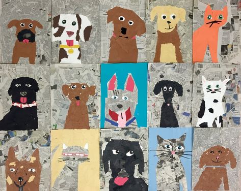 Dog Collage Art, Animal Art Lessons Elementary, Collage Art Animals, Dog Art Projects, Dog Themed Crafts, Collage Animals, 1st Grade Art, Collages Art, Animal Collage