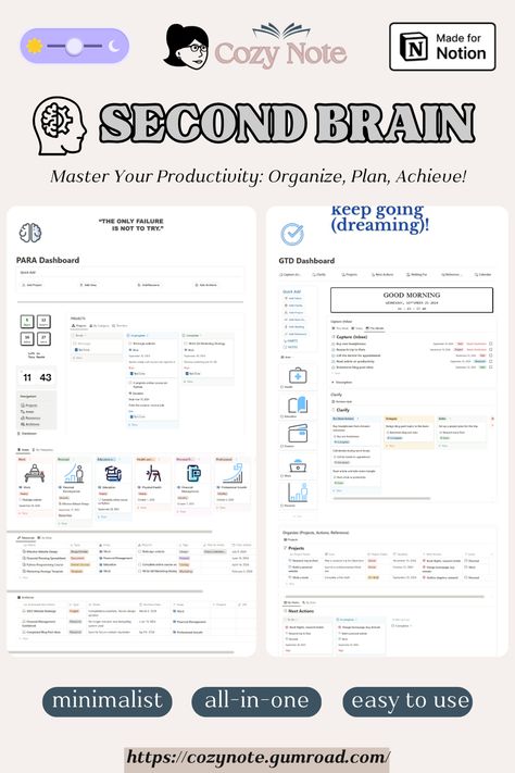 Whether you want to organize your life using the PARA method or follow the GTD workflow for ultimate productivity, this bundle has everything you need to manage tasks, projects, and goals like a pro. Link in bio!💜  #notion #notiontemplate #gtd #paramethod #productivity #projects #plan #minimalist #aesthetic #bundle Para Method, Interactive Timeline, Second Brain, Notion Dashboard, Avoid Distractions, Notion Templates, Notion Template, Specific Goals, Professional Growth