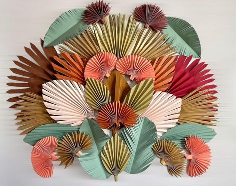 Art Deco Party Decor, Tropical Backdrop Ideas, Tropical Decor Party, Palm Leaf Decor, Boho Color, Paper Leaves, Paper Flower Backdrop, Butterfly Birthday, Tropical Party