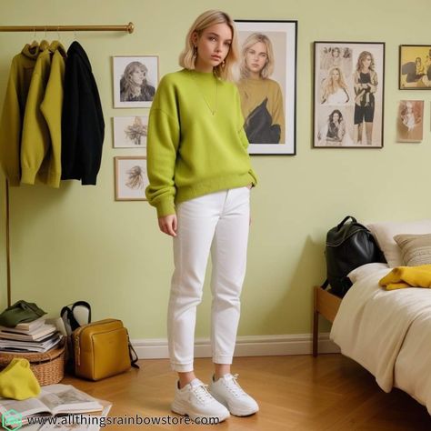 Chartreuse Aesthetic Outfit Idea 💚💚💚 #chartreuse #greenaesthetic #greenaesthetictumblr #greenoutfit #greenoutfits #greenoutfit💚 #aestheticclothes #aestheticclothing #aestheticstyle Chartreuse Top Outfit, Chartreuse Aesthetic Outfit, Chartreuse Outfit, Chartreuse Aesthetic, Chartreuse Color Aesthetic, Chartreuse Street Style, Green Aesthetic Tumblr, Aesthetic Outfit Ideas, Green Outfit