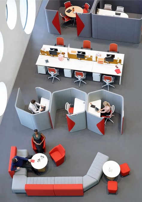 45 Creative Design Ideas For Office Partitions - Engineering Discoveries Bureau Open Space, Office Booth, Student Residence, Interior Kantor, Open Space Office, Office Pods, Office Plan, Library Furniture, Desain Pantry