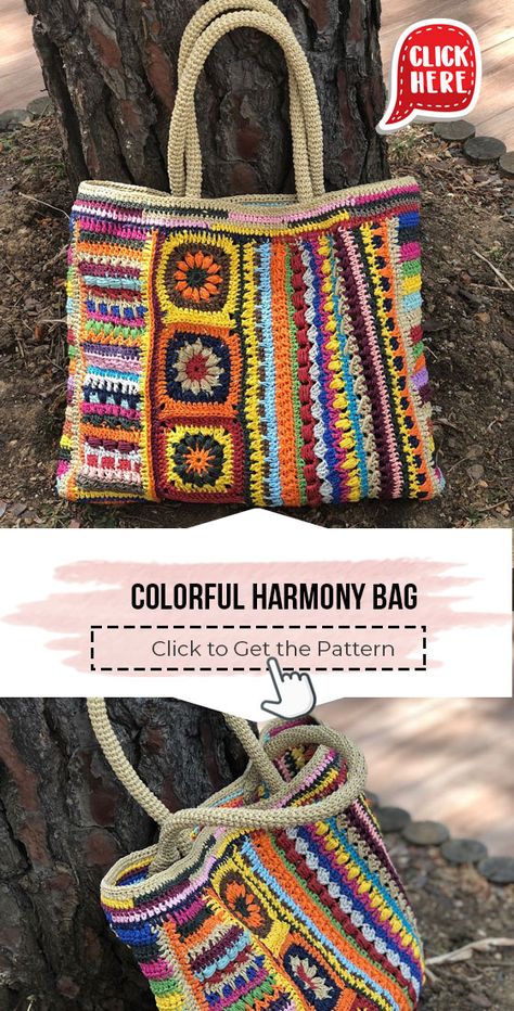 crochet Colorful Harmony Bag easy pattern - Easy Crochet Bag Pattern for Beginners. Click to Get the Pattern #Bag #crochetpattern #crochet via @shareapattern.com Boho Bag Pattern Free, Crochet Handbag Patterns Free, Crochet Boho Bag Pattern, Crochet Boho Bag, Crochet Free Patterns, Crochet Purse Pattern Free, Womens Crochet Patterns, Bead Crochet Patterns, Crochet Bag Pattern Free